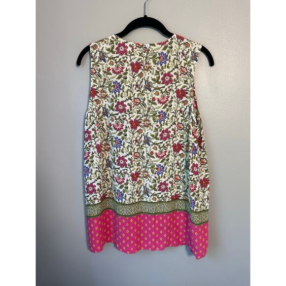 J. Jill Medium top pink floral pullover blouse womens tank geometric sleeveless - Picture 5 of 9